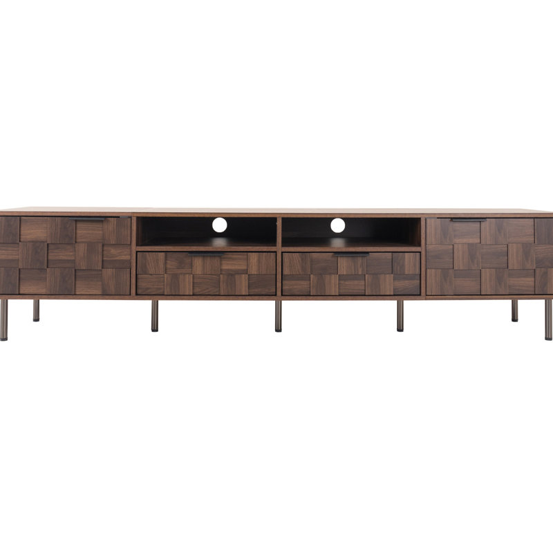Meuble télé avec 2 tiroirs, console média pour téléviseur de 85 po ou moins, centre de divertissement avec rangement