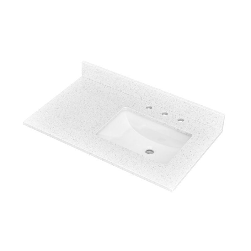 36"x22" Quartz Stone Bathroom Vanity And Rectangular Ceramic Sink And Backsplash