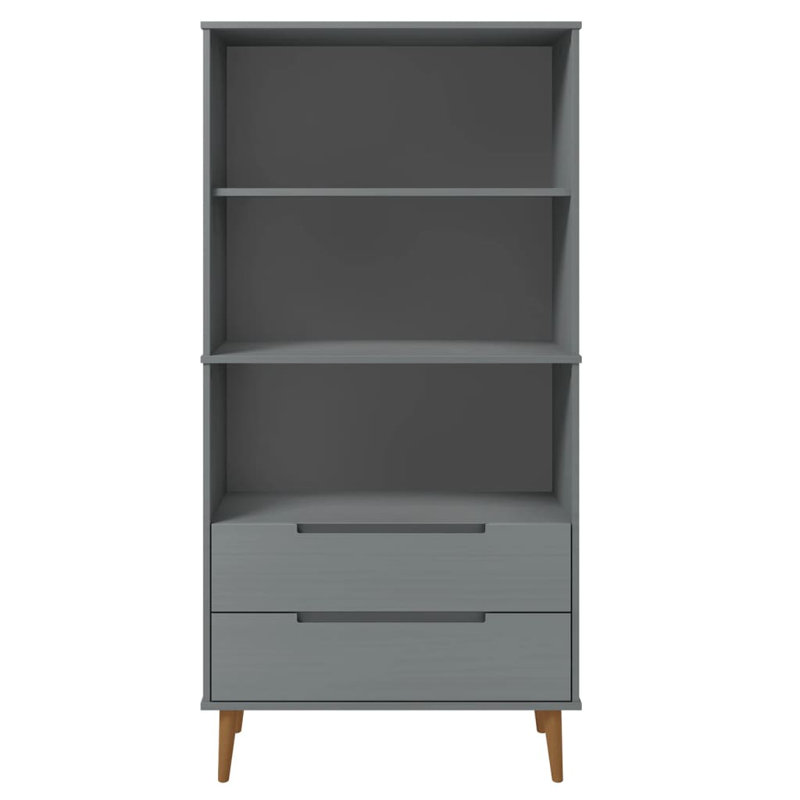 Dowe Solid Wood Bookcase, (3 Shelves) 170.5cm H x 85cm W x 35cm D, Grey