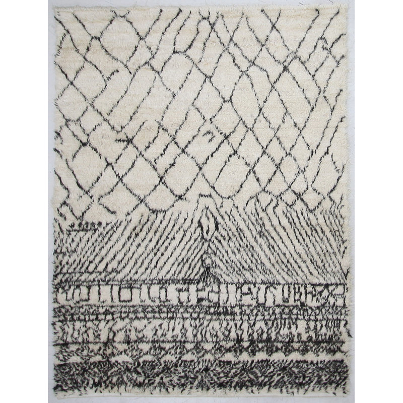 Moroccan Hand-Knotted Wool Navy/Beige Area Rug, Rectangle 8' x 10'