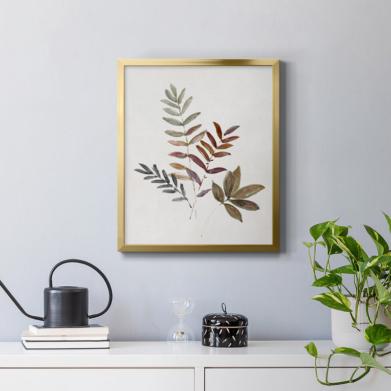 Feuilles d'automne III - Toile encadrée de qualité supérieure - prête à être accrochée, H 20 po x l 16 po, Or