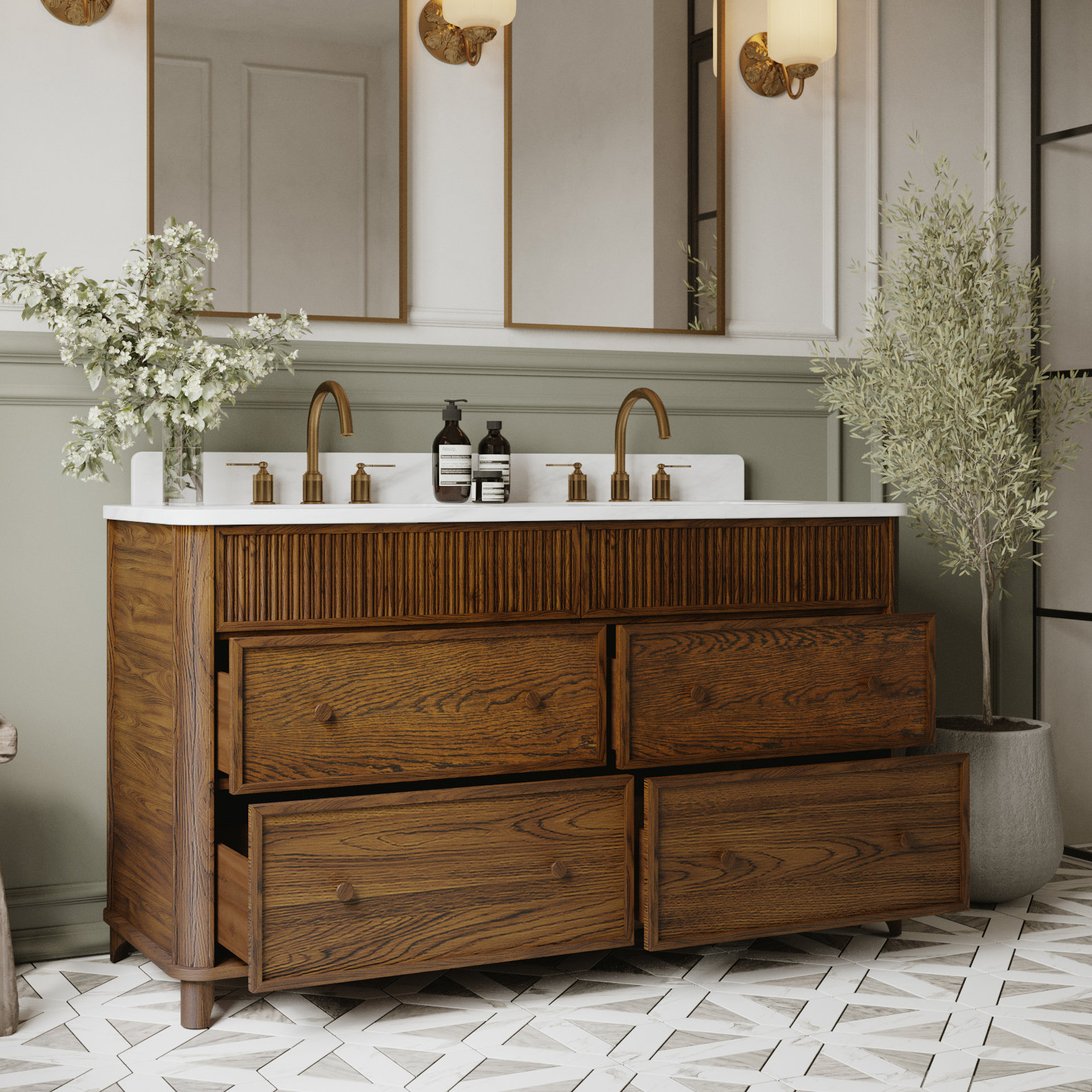Kennedy Bathroom Vanity In Natural Enhanced Oak, Enhanced Brown Oak, 60"