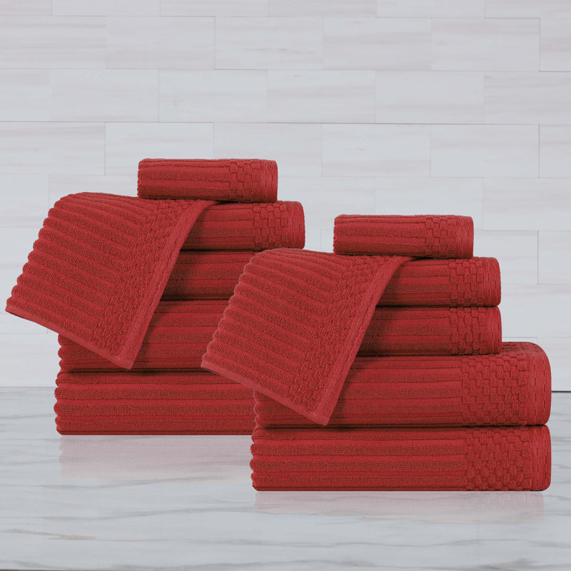 Ruvins 12 Piece 100% Cotton Towel Set, Burgundy