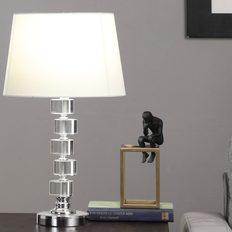 20" Crystal Round Stacked Cube Orbs Metal Table Lamp
