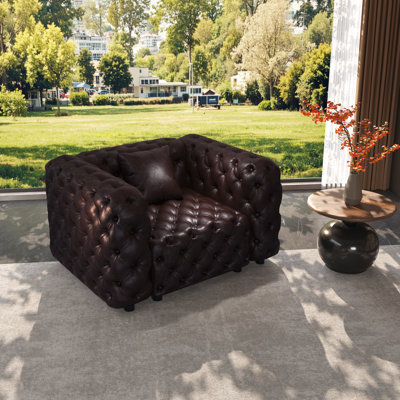 48.4" Modern Sofa Set, Faux Leather Upholstered Modular 1-Seater Sectional Couch with Pure Handmade Button Tufted Design, 1 Pillows, Multi Combination for Living Room,Dark Brown
