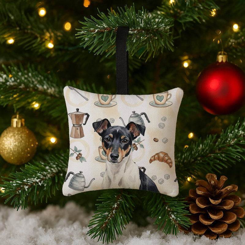 Ornement carré en tissu noir et blanc Rat Terrier Coffee, Rat terrier noir et blanc