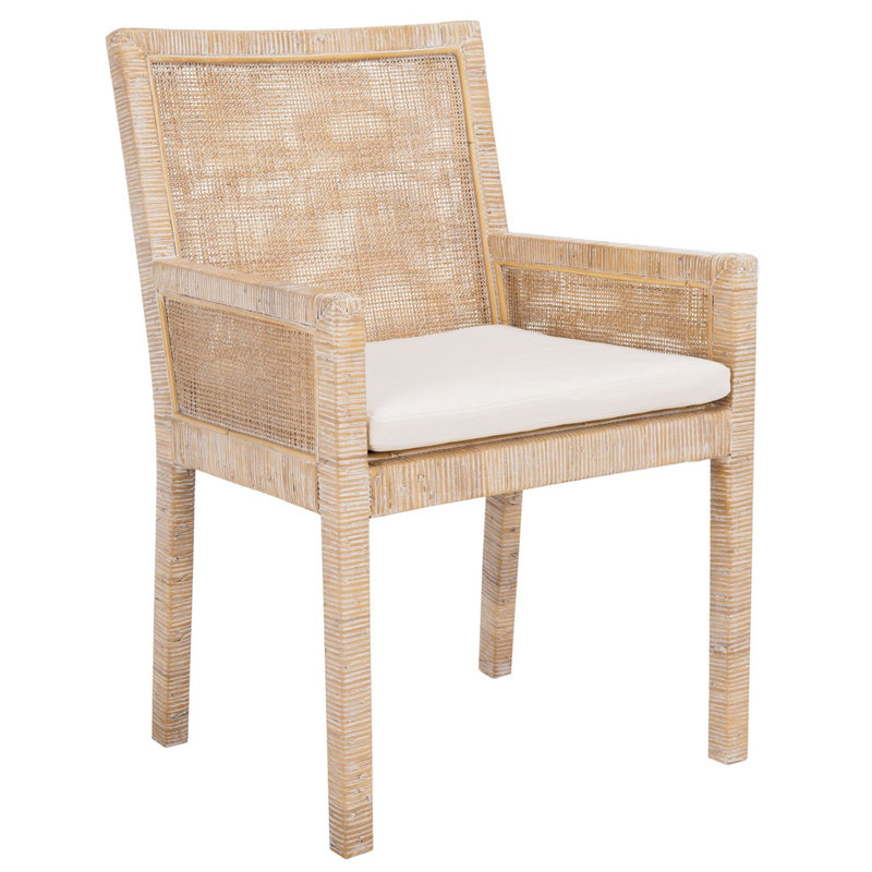Chaise avec accoudoirs rembourrée Modern Modern Millican, Gris blanc délavé