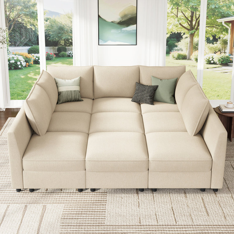 Canapé-lit modulaire rembourré avec rangement beige, Polyester beige