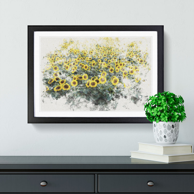 Field of Yellow Sunflowers - Picture Frame Painting Print, 36cm H x 48cm W, Black Framed