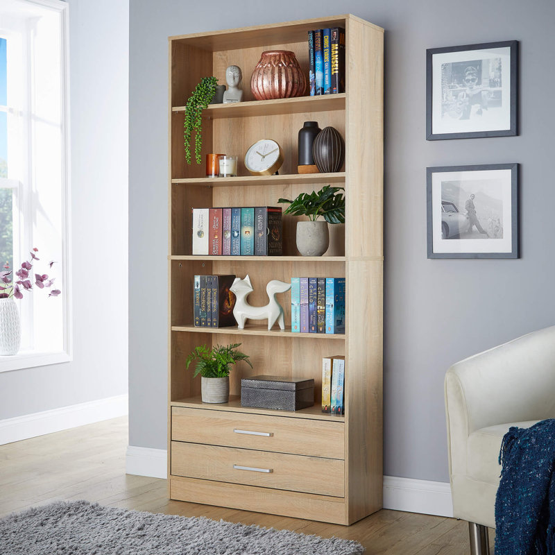Sarahya 2 Drawer 5-Tier Bookcase Shelving Storage Unit, Brown