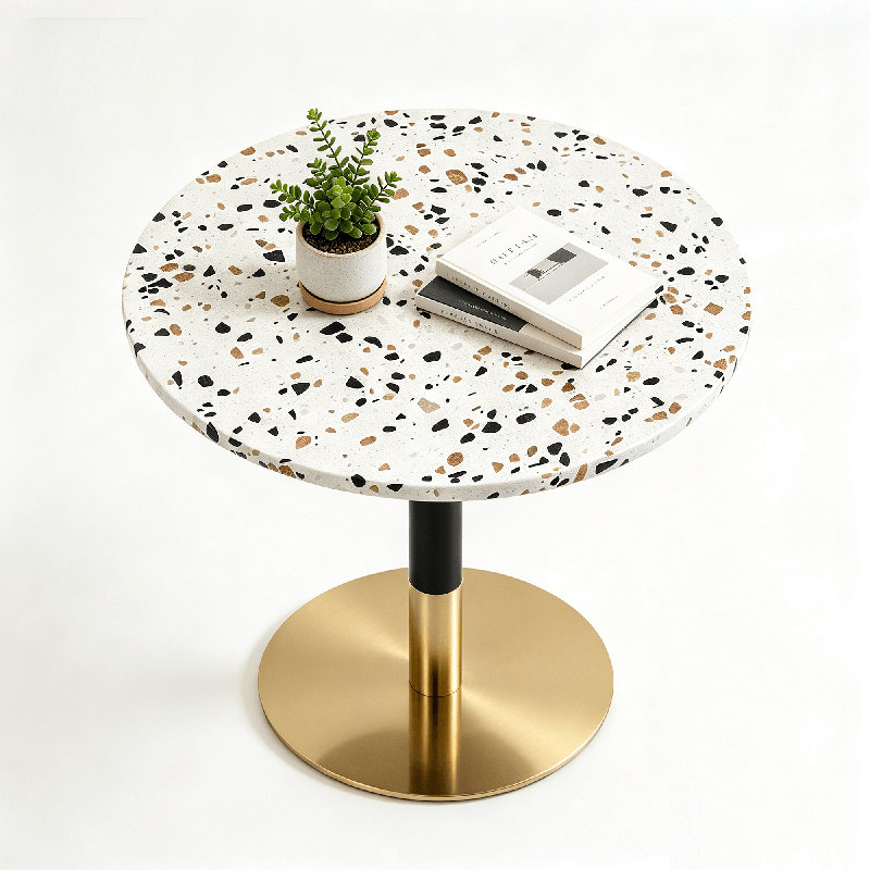 24" Round Terrazzo Dining Table, Commercial & Residential Use For Café, Restaurant, Patio & Small Spaces