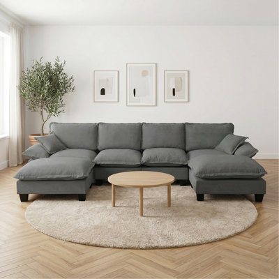 Canapé modulaire modulaire, canapé en U en forme de nuage avec conception de voilier, canapé en chenille confortable à 6 places avec repose-pieds mobile pour le salon
