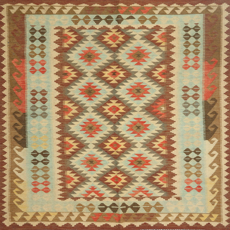 Tapis contemporain brun / gris / crème, Carré 3 pi