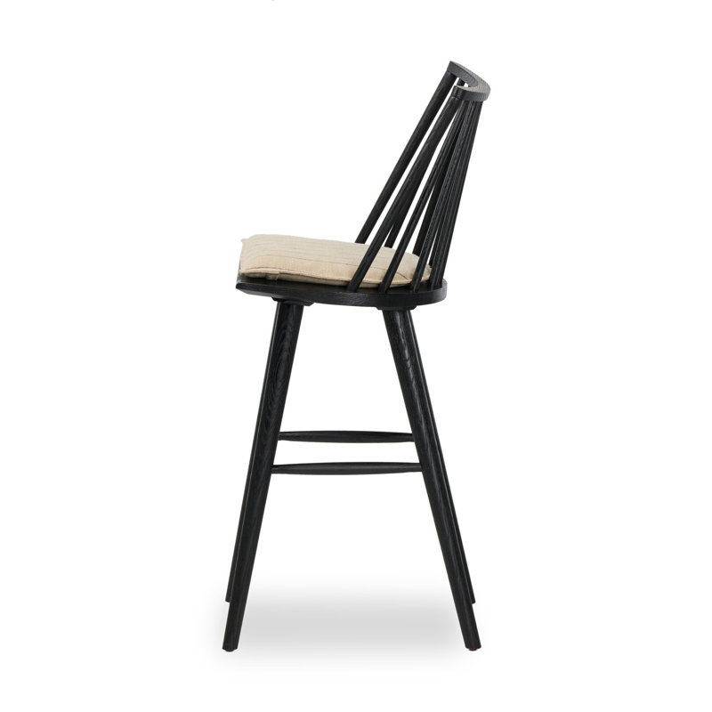 Lewis Windsor Stool With Cushion-Black Oak-Counter, Counter Stool (25.02” Seat Height), Black Oak