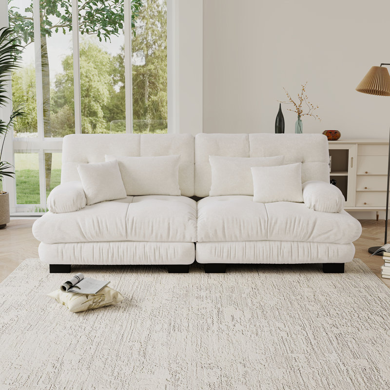 Canapé Cloud 2 places pour salon, tissu chenille, Blanc