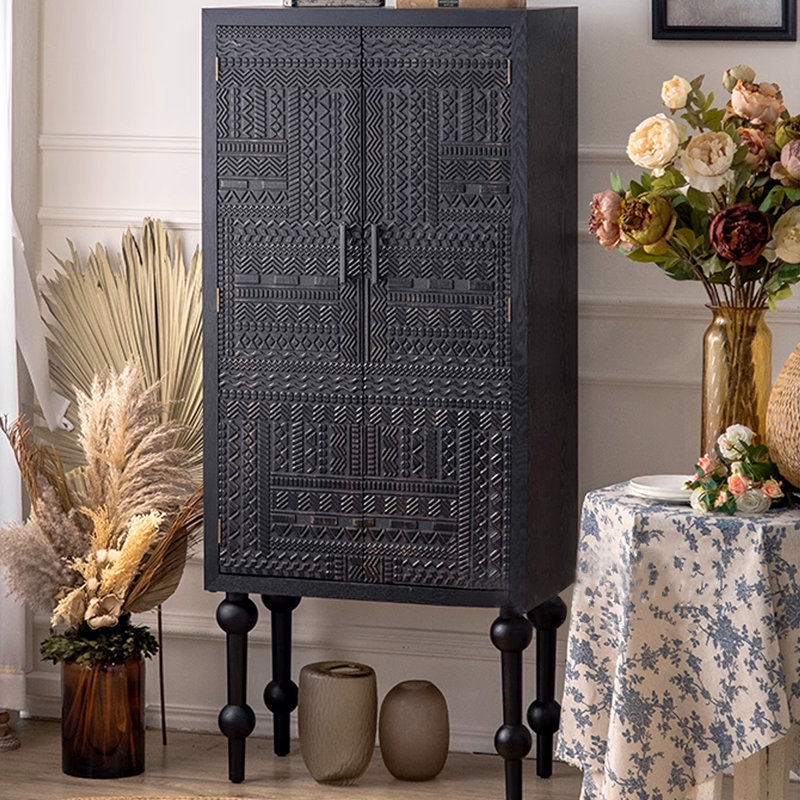 Buffet Mid-Century moderne en bois massif noir