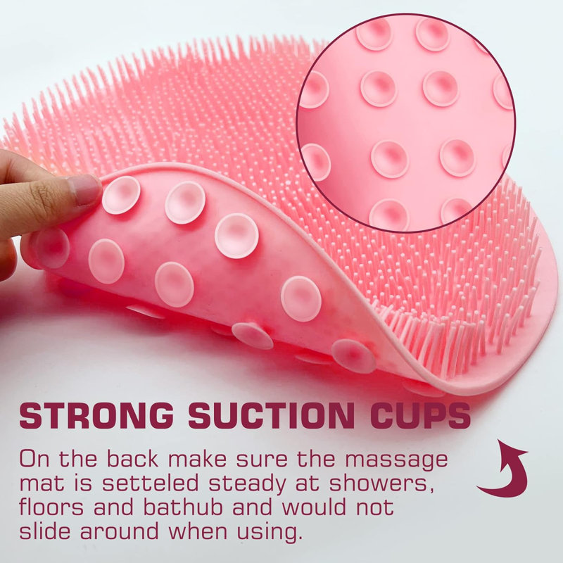 Pied de douche à récurer, tapis, laveuse à dos, bain exfoliant, coussin de lavage mural, ventouse à pieds, brosse à récurer rose