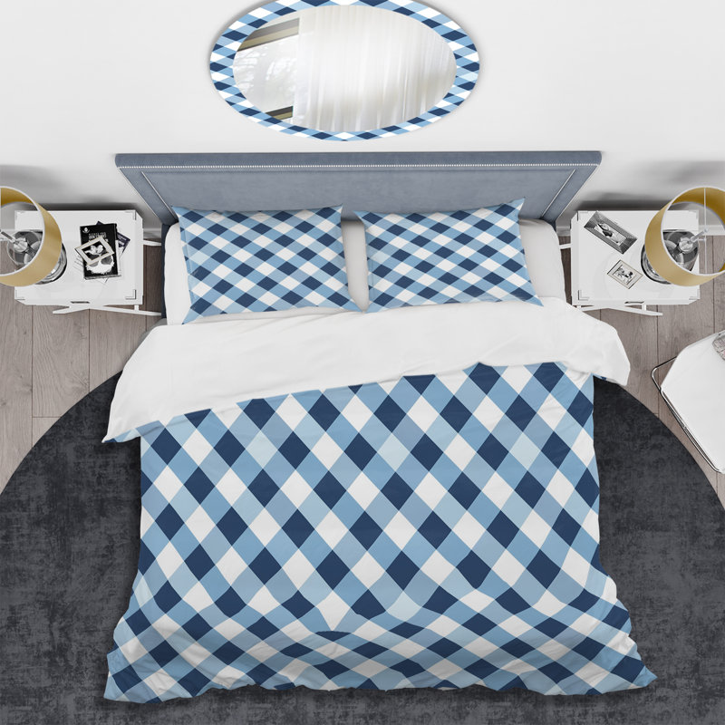 Ensemble de housse de couette moderne à imprimé vichy bleu et blanc, Housse de couette très grand et 2 très grandes t