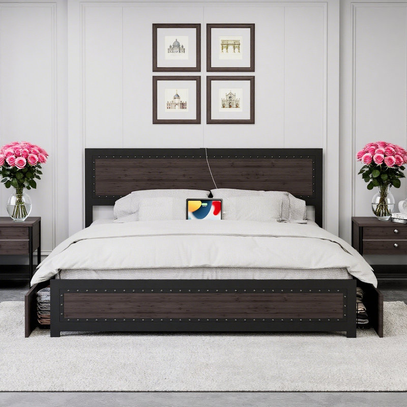 Bed Frame with Headboard, Purple, King