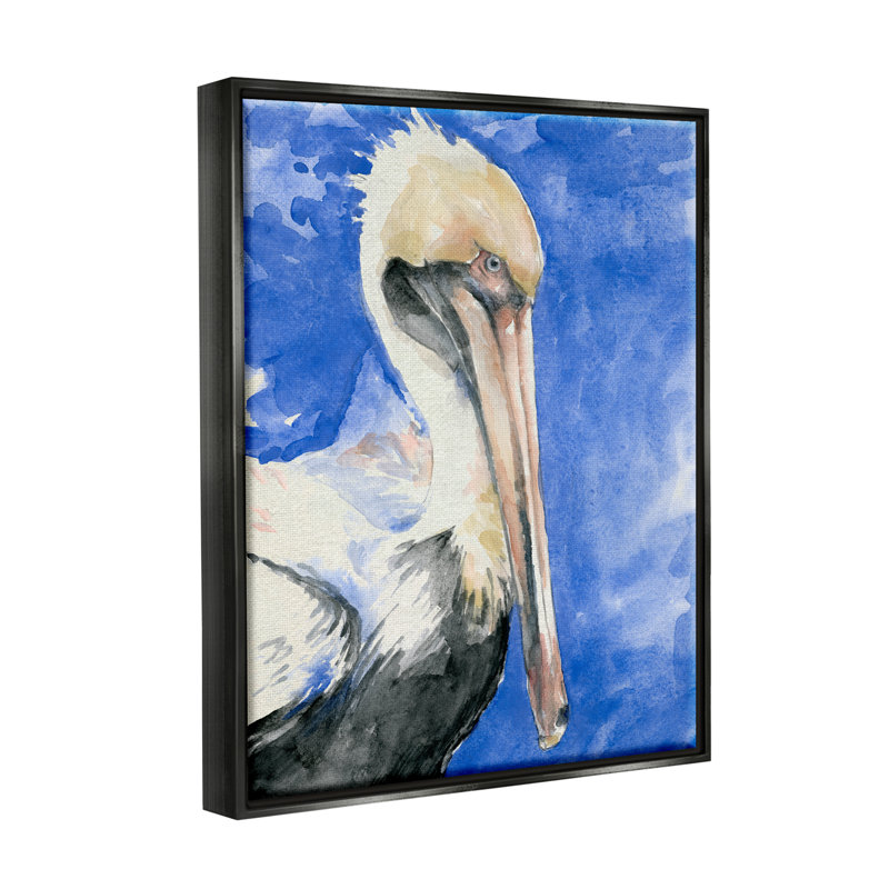 «Elegant Pelican Bird Tucked Beak Bold Blue» par Jennifer Paton Parker - peinture sur toile tendue