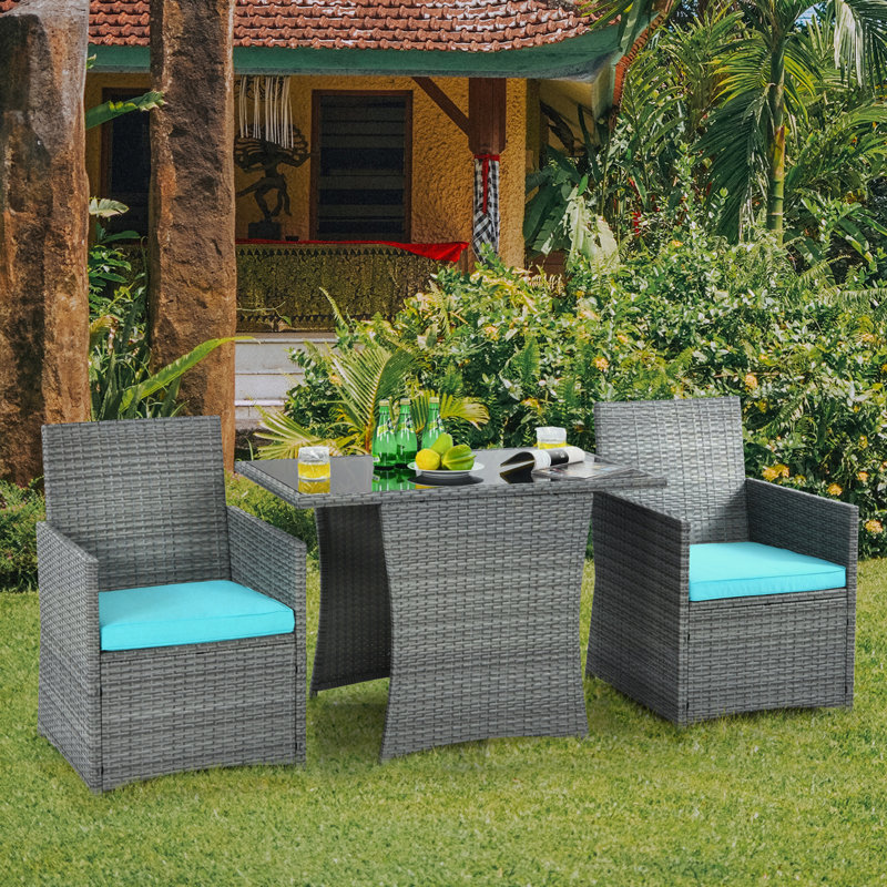 Silburn 2 - Person Patio Conversation Set with Cushions, Turquoise, 28" H x 51" W x 25" D