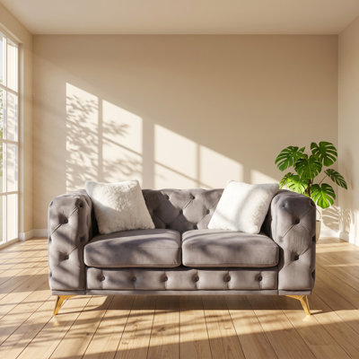 FX Collection 61.25" W x 32.75" D x 30.25" H Button Tufted Velvet Chesterfield Sofa