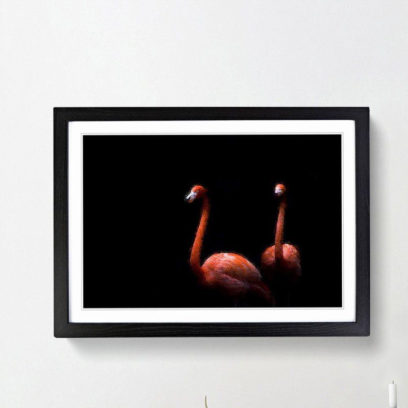 Pink Flamingos - Picture Frame Painting Print, 27cm H x 36cm W x 2cm D, Black Framed