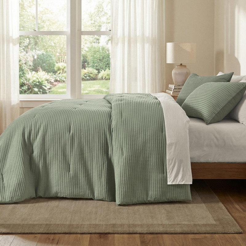 Ensemble d'édredon en coton à tissage gaufré Wonderful Modern 3D, Très grand lit, Menthe