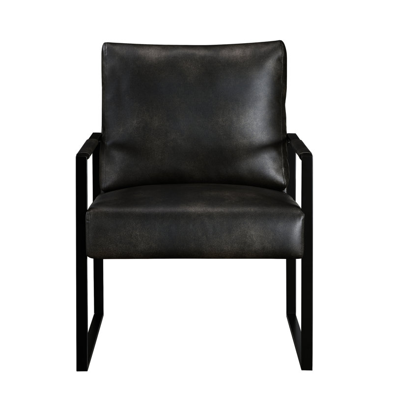 Chaise d'appoint de style industriel moderne en similicuir gris foncé et fauteuil en métal noir, Gris foncé