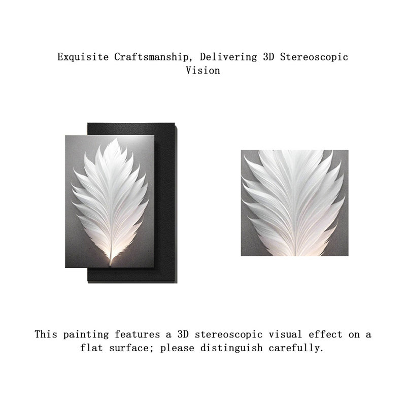 Décoration murale luxueuse en plumes de grès haut de gamme avec lumière, H 47,24 po x l 31,5 po x P 1,18 po