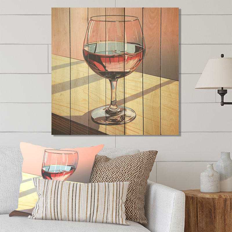 «Pink Crisp Elegance Of Wine Glass III» - impression de vin sur bois, H 15 po x l 15 po