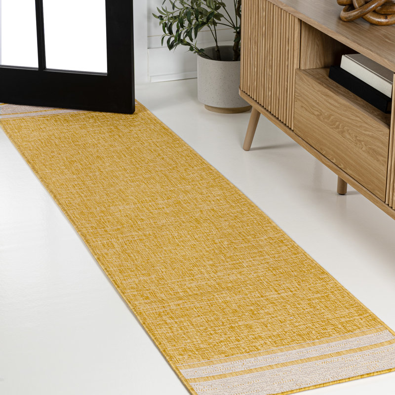 Arriaga Modern Minimalist Mingled Solid Yellow/Cream Indoor/Outdoor Rug, Runner 2' x 7'10"