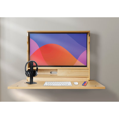 Wall Mounted Working Desk Folding 31 Inches, Space Saving Floating Desk for Small Spaces, Computer Table with Storage Shelf, Foldable Study Desk for Bedroom, Apartment, Home Office