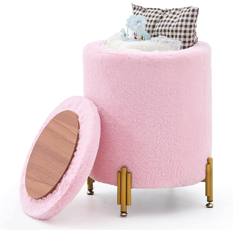 Repose-pieds rond en velours avec rangement, Rose