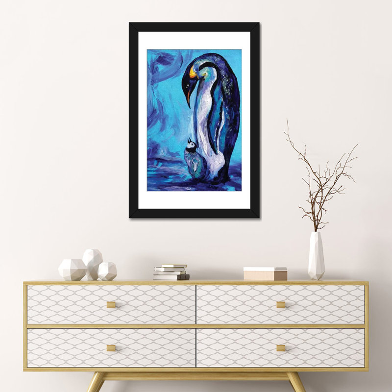 « penguins », reproduction sur toile, H 24 po x l 16 po x P 1 po, Papier d'art encadré noir, Blanc