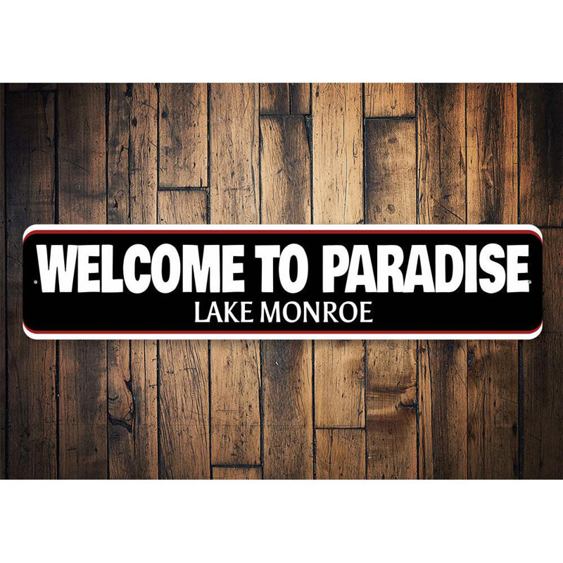 Welcome To Paradise Lake Aluminum Sign, 4" H x 18" W x 0.04" D