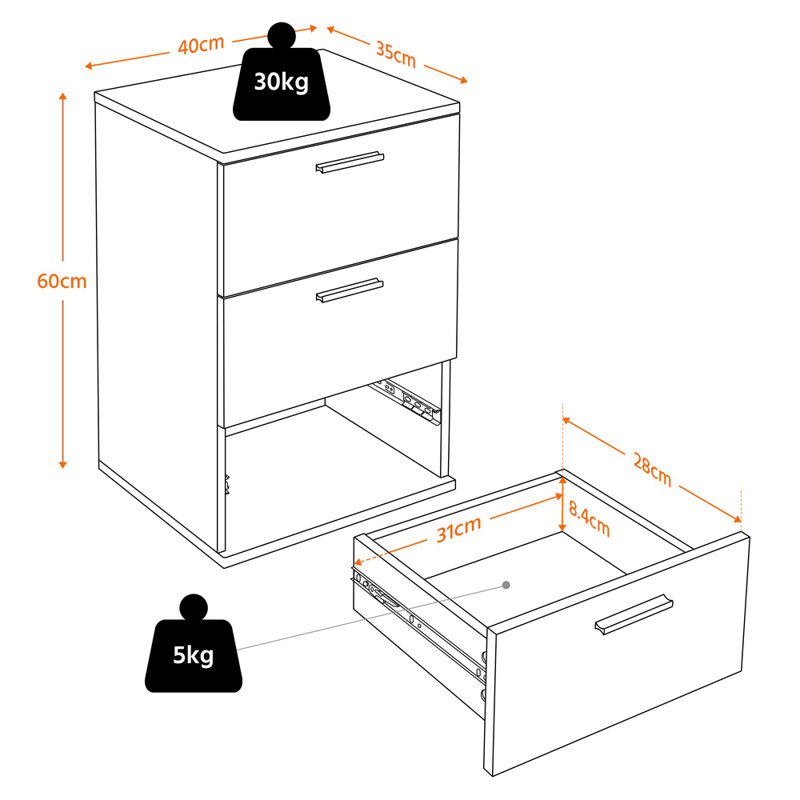 40cm W Manufactured Wood Bedside Table