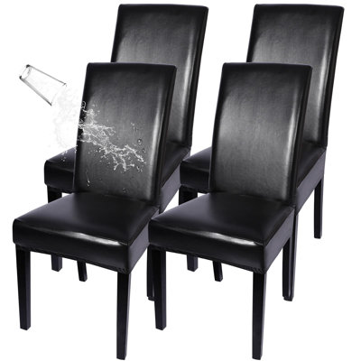Ensemble de 4 housses de chaises de salle à manger en cuir PU imperméables, étanches et extensibles à l'huile Parsons Protections pour chaises de salle à manger (noir)
