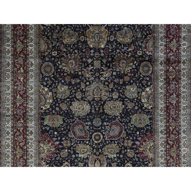 Tapis noir et rouge de haute qualité noué à la main