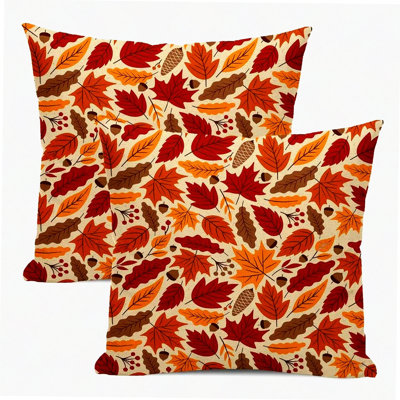 Autumn Maple Leaf Decorative Pillow Covers - Set of 2, Linen Square Throw Pillows for Home Couch Sofa, Outdoor Orange Yellow Cushion Cover
