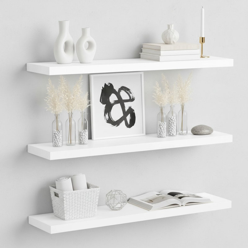 Ensemble de 3 tablettes flottantes murales 36 po pour chambre à coucher et salon, Blanc