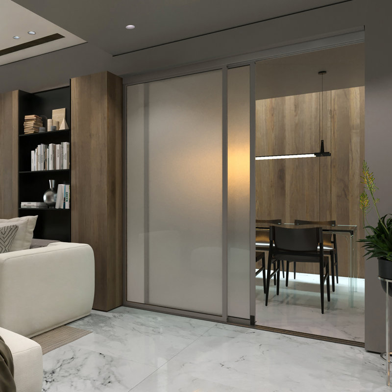 Cloison 2 panneaux coulissants en verre givré - structure en aluminium avec technologie Silent Glide, l 60 po x H 80 po