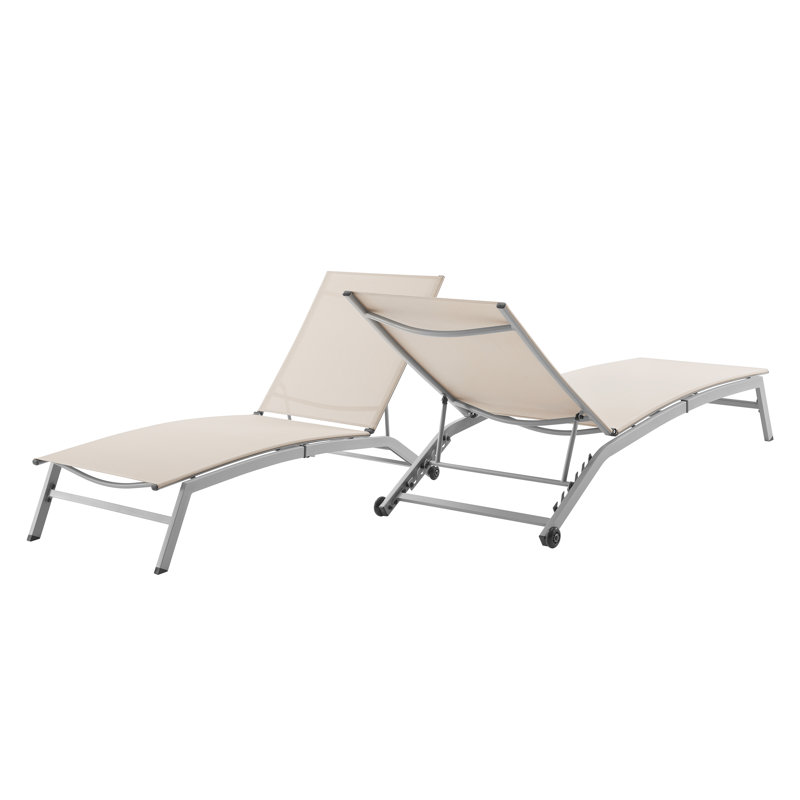 Chaise longue simple inclinable en métal sans accoudoirs de 77,5 po Cand, Beige, Gris
