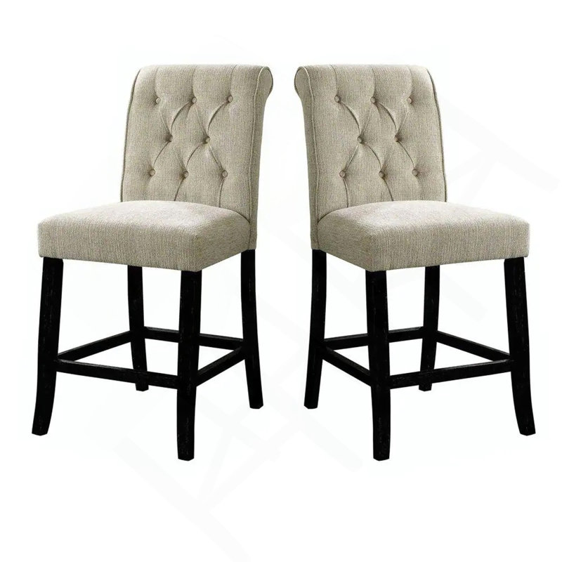 Mobilier de salle à manger de style rustique, ensemble de 2 chaises rembourrées en tissu de chenille, Beige