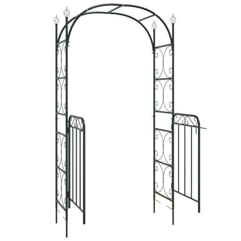 Red Barrel Studio® Garden Arch With Gate Black 42.5"X17.7"X92.5" Steel