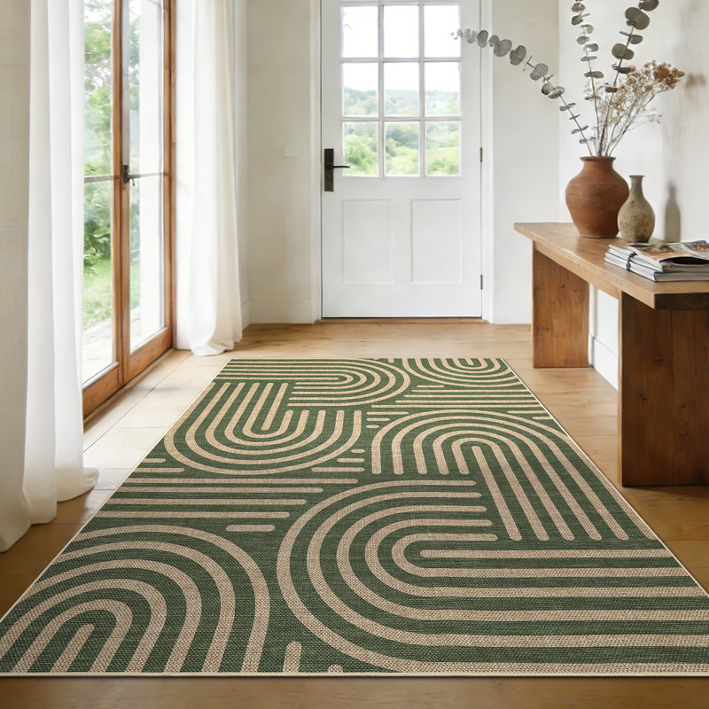 Washable Area Rug 5x7 Modern Striped Easy Jute Rug, Non-Shedding Low Pile Indoor Outdoor Carpet, Contemporary Floor Mats, Easy Cleaning Rug