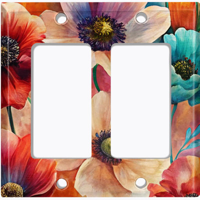 Couvercle de plaque d'interrupteur en métal; Bascule GFI de taille standard US à 2 bandes - style coquelicot aquarelle