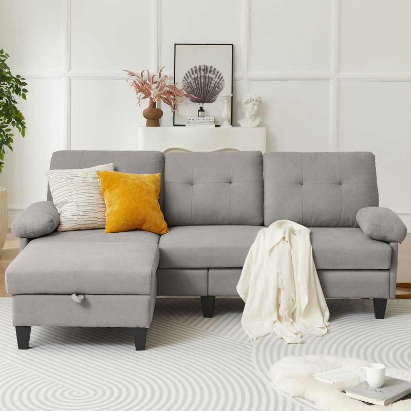 Marchel 3 - Piece Upholstered Sectional, Gray 100% Linen