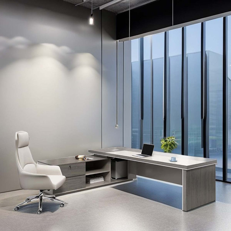 Deconovo Modern Simple Grey Office Desk 1 L-Shaped Executive Desk Office  Set