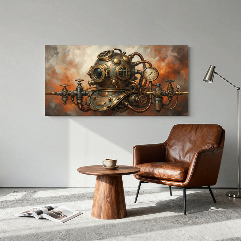 Ensemble de 1 toile murale Steampunk sur le thème de la plongée, 58“W x 28”H, Toile tendue